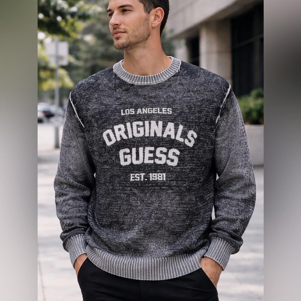 Guess Originals Los Angeles Knit Sweater men’s size Medium Black Gray‎